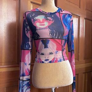 NWT, Women’s Lavishly Paris Figure Graphic Crop Mesh Top
